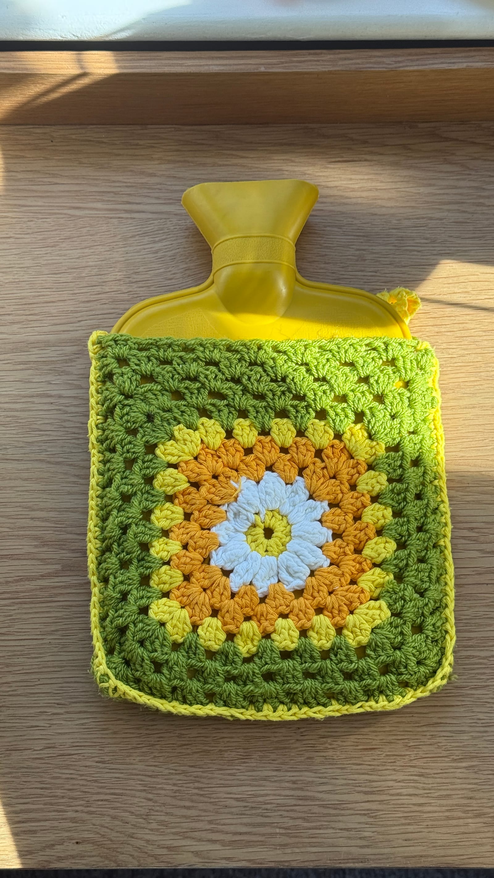 Daisy Granny Square Hot Water Bottle Cover