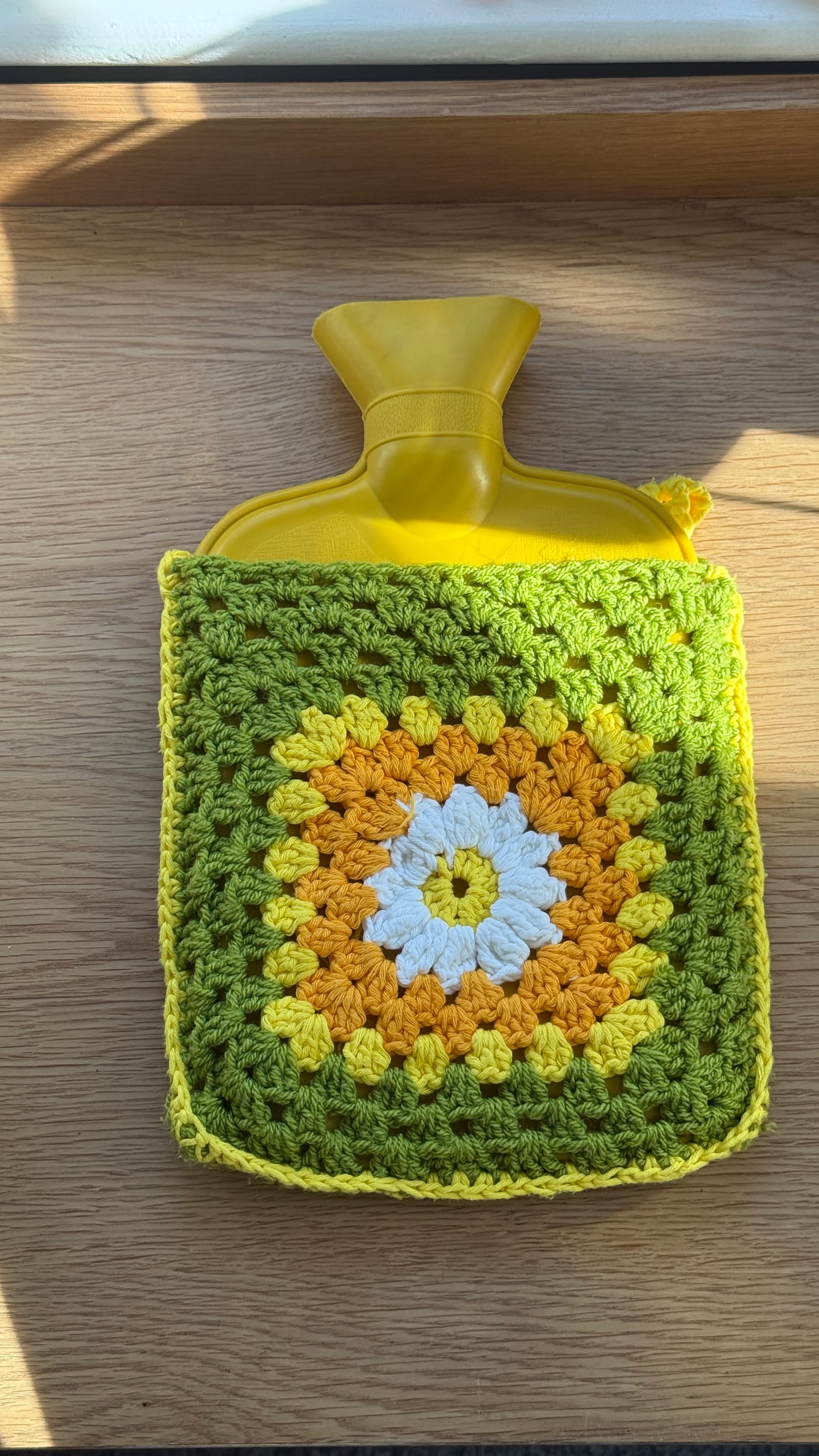 Daisy Granny Square Hot Water Bottle Cover