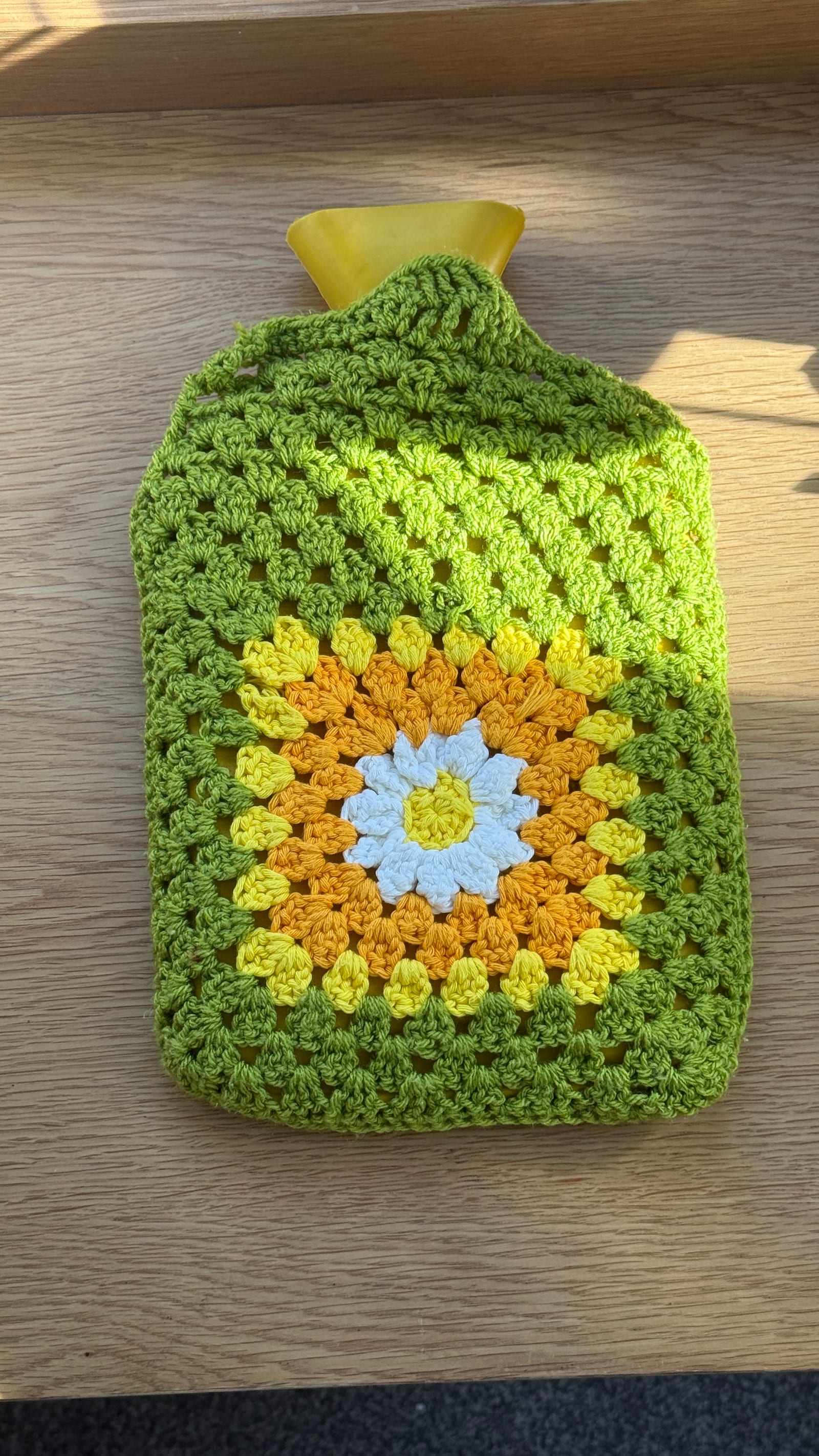 Daisy Granny Square Hot Water Bottle Cover