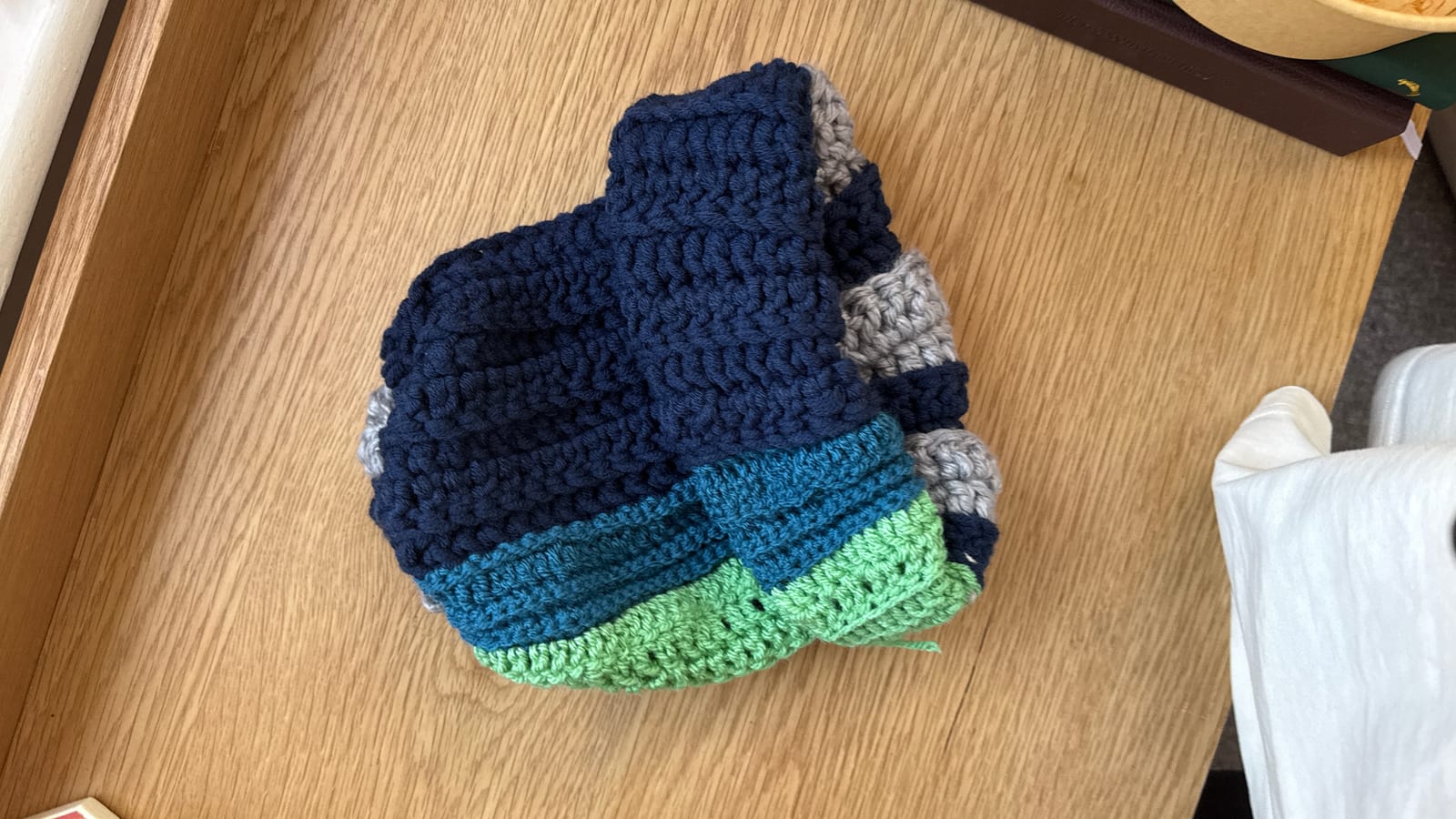 Navy, Grey & Mint Colourblock Beanie