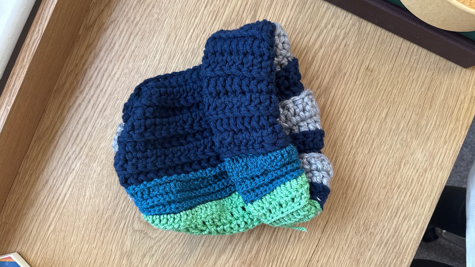 Navy, Grey & Mint Colourblock Beanie