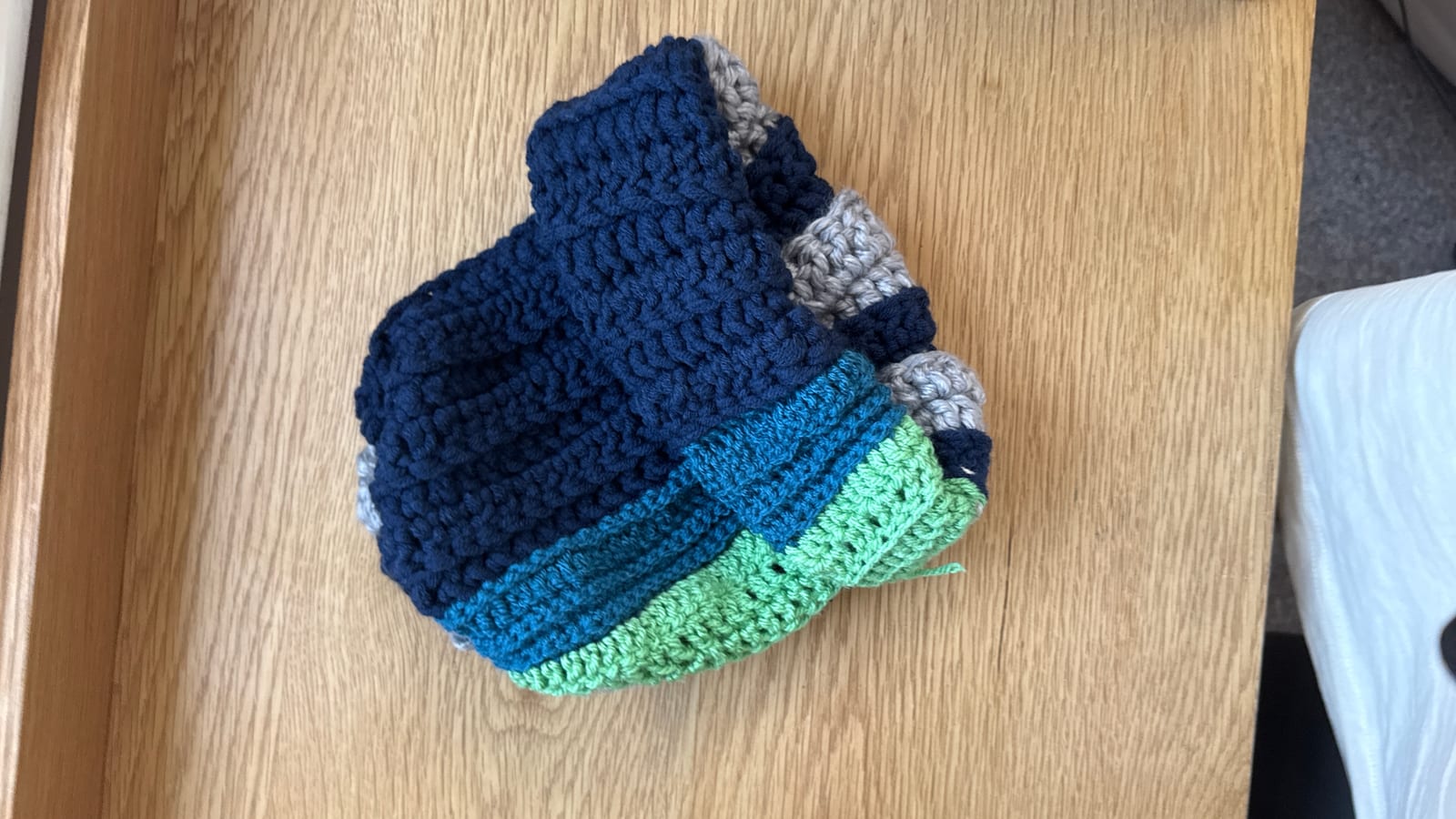 Navy, Grey & Mint Colourblock Beanie